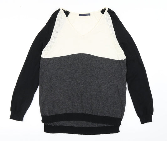 Marks and Spencer Womens Multicoloured V-Neck  Wool Pullover Jumper Size 8