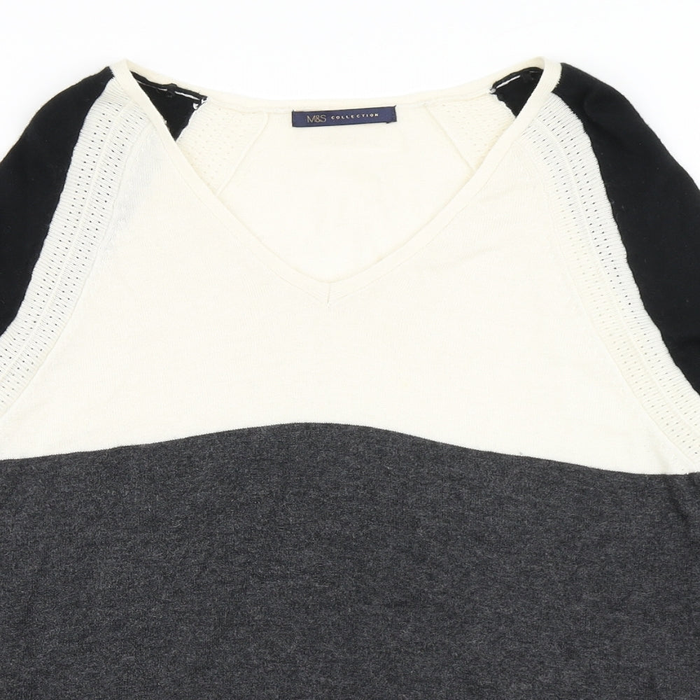 Marks and Spencer Womens Multicoloured V-Neck  Wool Pullover Jumper Size 8