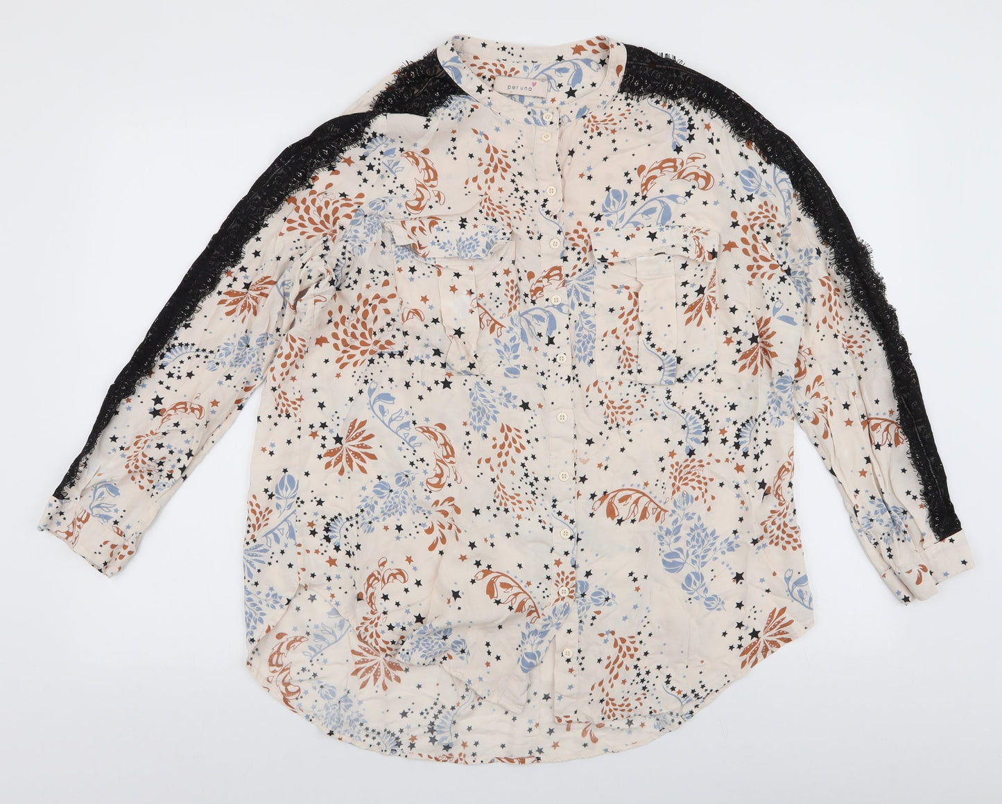 Marks and Spencer Womens Ivory Floral Viscose Basic Button-Up Size 16 Collared