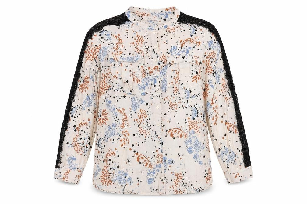 Marks & Spencer Womens Ivory Floral Viscose Basic Button-Up Size 16 Collared