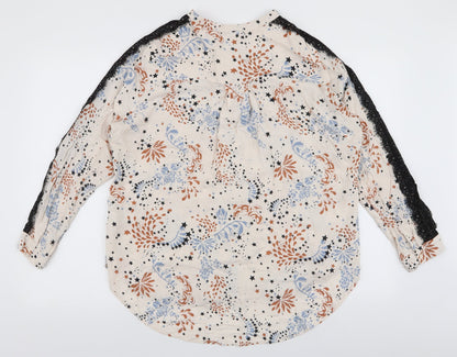 Marks & Spencer Womens Ivory Floral Viscose Basic Button-Up Size 16 Collared