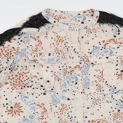 Marks & Spencer Womens Ivory Floral Viscose Basic Button-Up Size 16 Collared