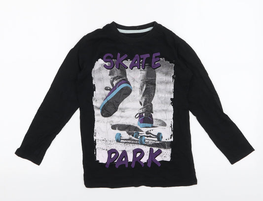 Dunnes Stores Boys Black  100% Cotton Jersey T-Shirt Size 6-7 Years Round Neck Pullover - Skate park