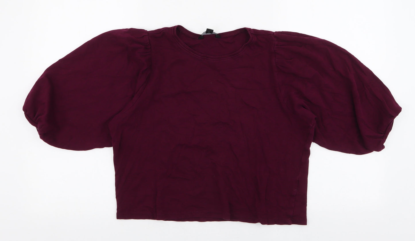 New Look Womens Purple  100% Cotton Cropped Blouse Size 10 Round Neck