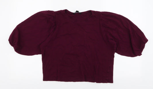 New Look Womens Purple  100% Cotton Cropped Blouse Size 10 Round Neck