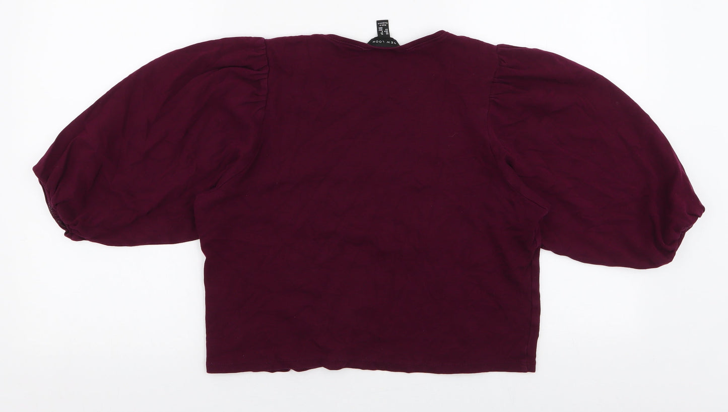 New Look Womens Purple  100% Cotton Cropped Blouse Size 10 Round Neck