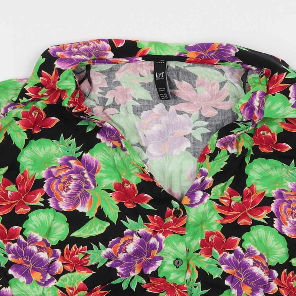 Zara Womens Multicoloured Floral Viscose Basic Blouse Size XS Collared