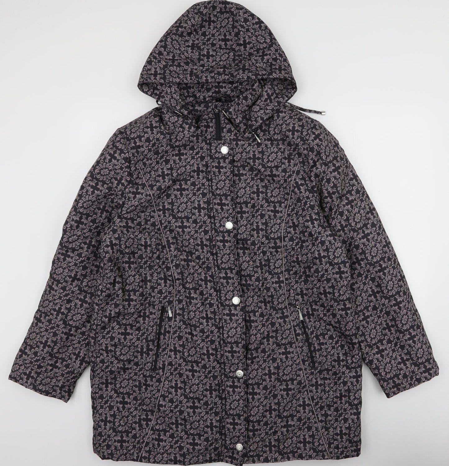 Anna Rose Womens Brown Floral  Overcoat Coat Size L  Zip
