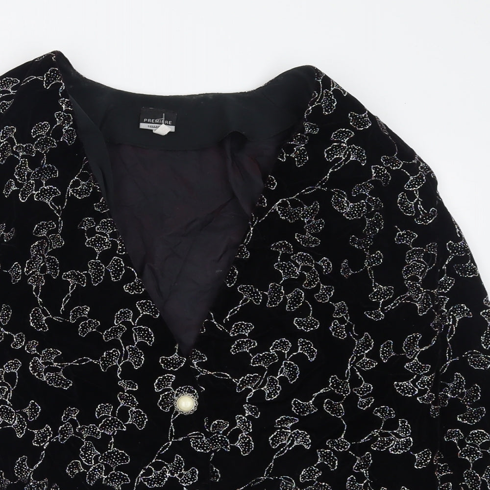 Premiere Womens Black Geometric  Jacket Blazer Size 14  Button