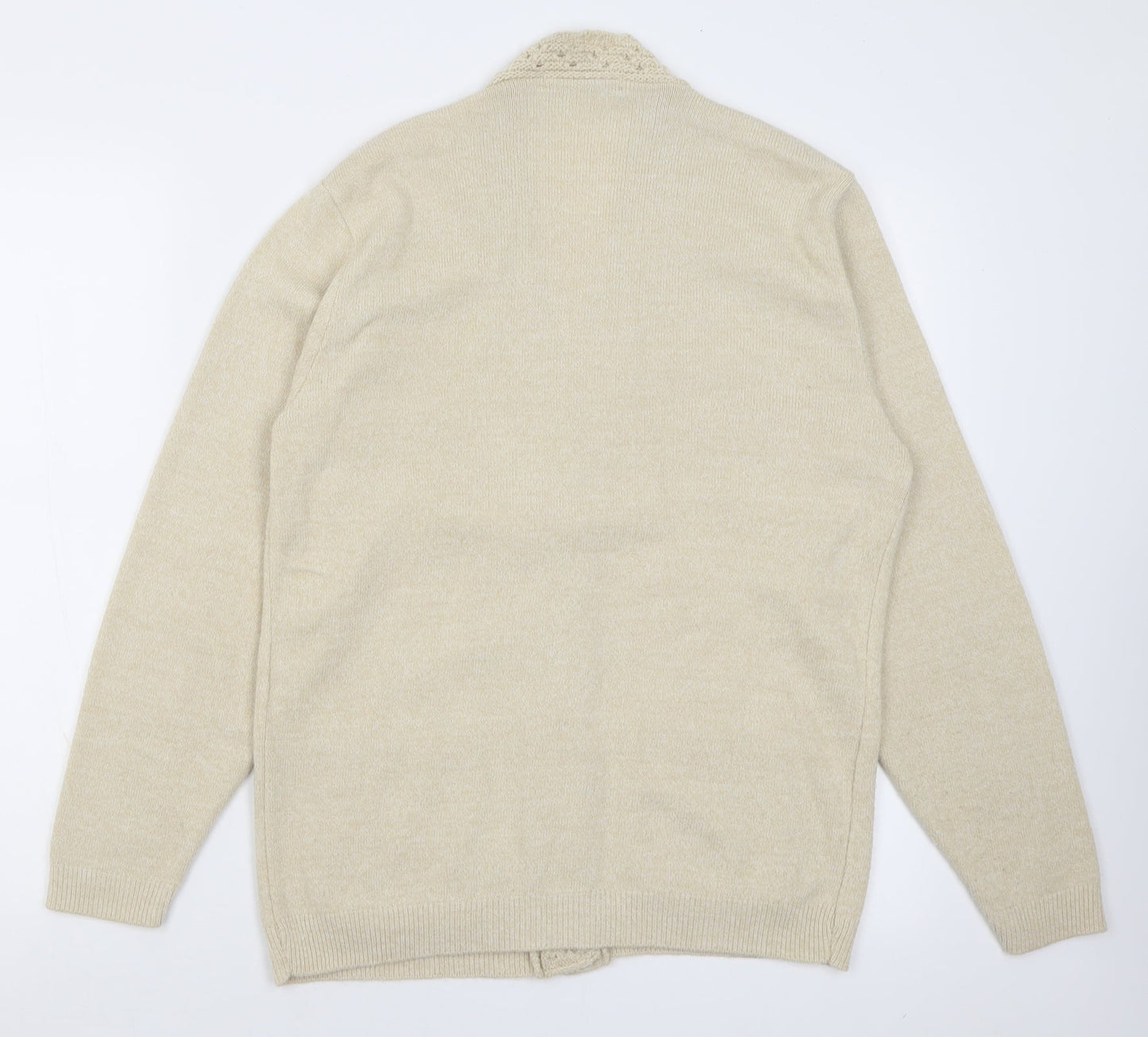 Classic Womens Beige V-Neck  Acrylic Cardigan Jumper Size M