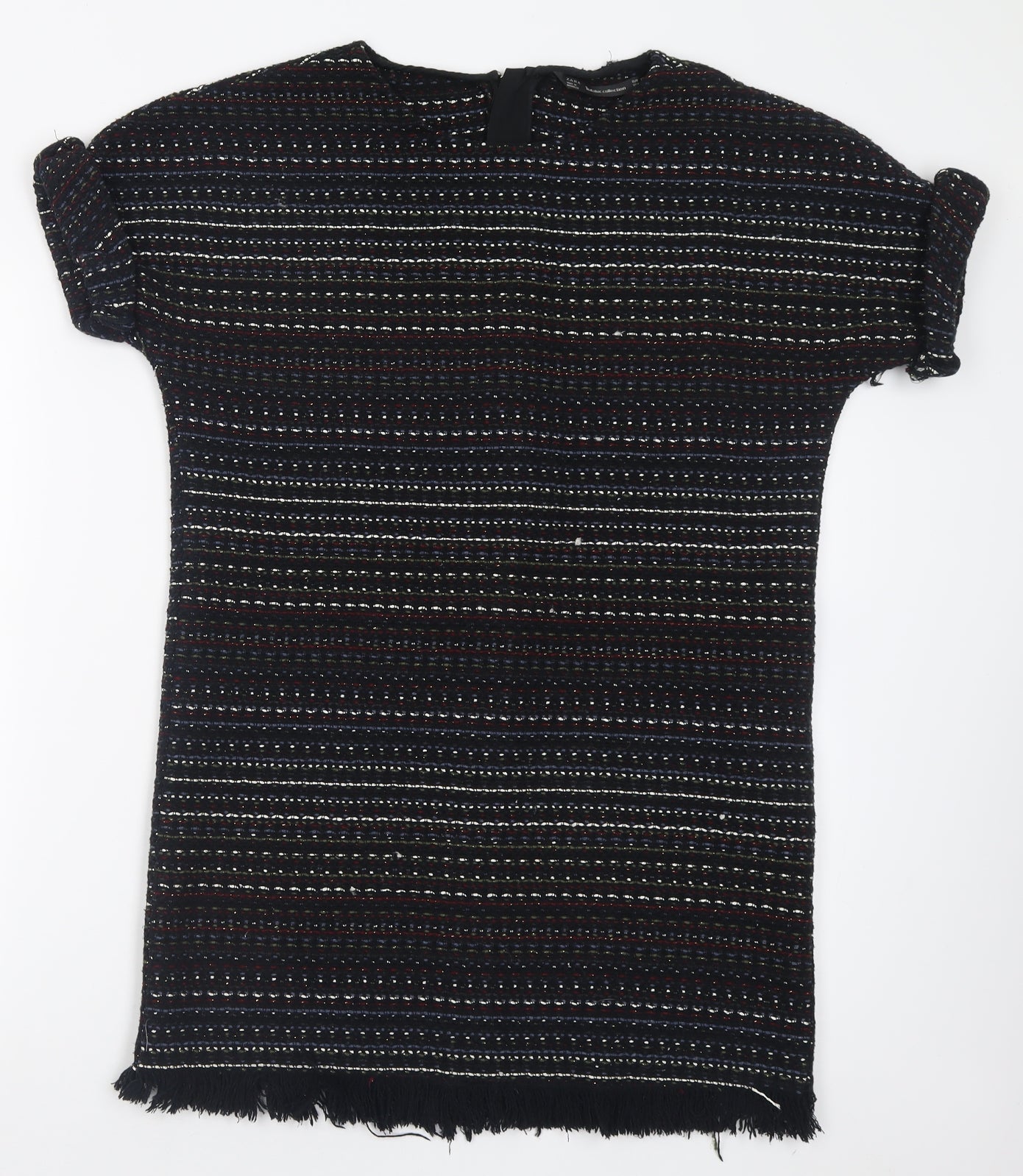 Zara Womens Multicoloured Geometric Cotton T-Shirt Dress  Size XS  Crew Neck Zip