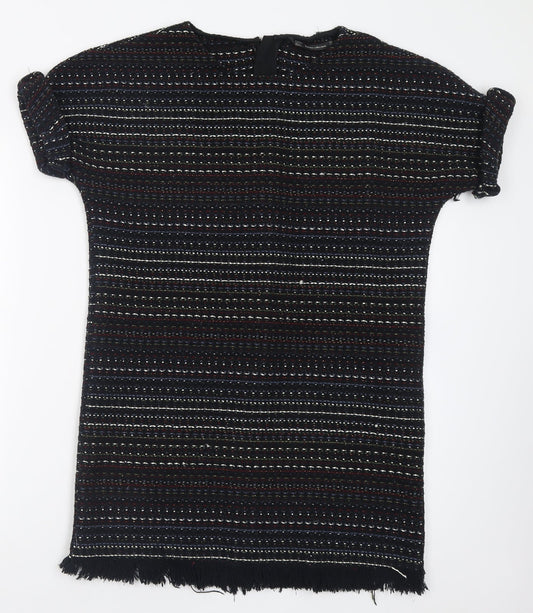 Zara Womens Multicoloured Geometric Cotton T-Shirt Dress  Size XS  Crew Neck Zip