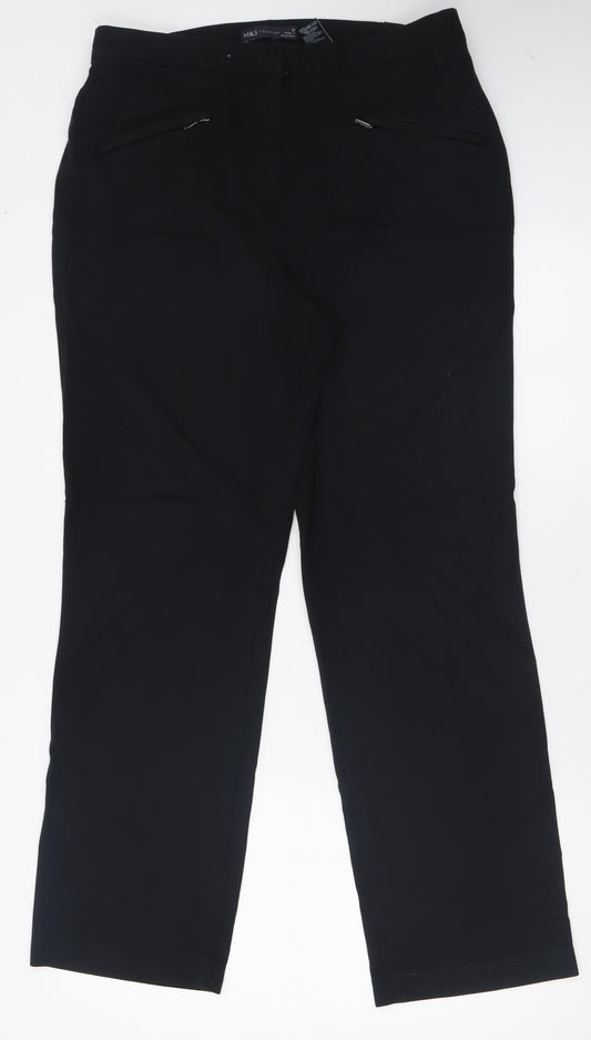 Marks and Spencer Womens Black  Viscose Trousers  Size 12 L30 in Regular Hook & Eye