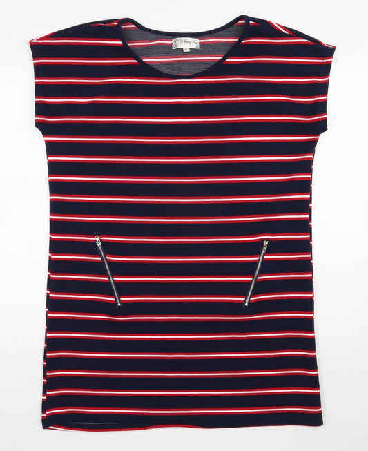 Vouley Vous Womens Blue Striped Viscose T-Shirt Dress  Size XL  Scoop Neck Pullover