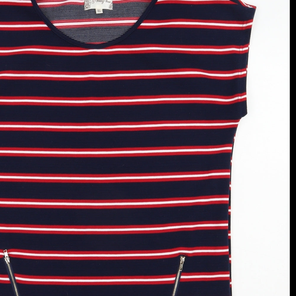 Vouley Vous Womens Blue Striped Viscose T-Shirt Dress  Size XL  Scoop Neck Pullover
