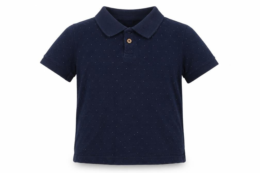 Mango  Boys Blue Spotted Cotton Basic Polo Size 6 Years Collared Button