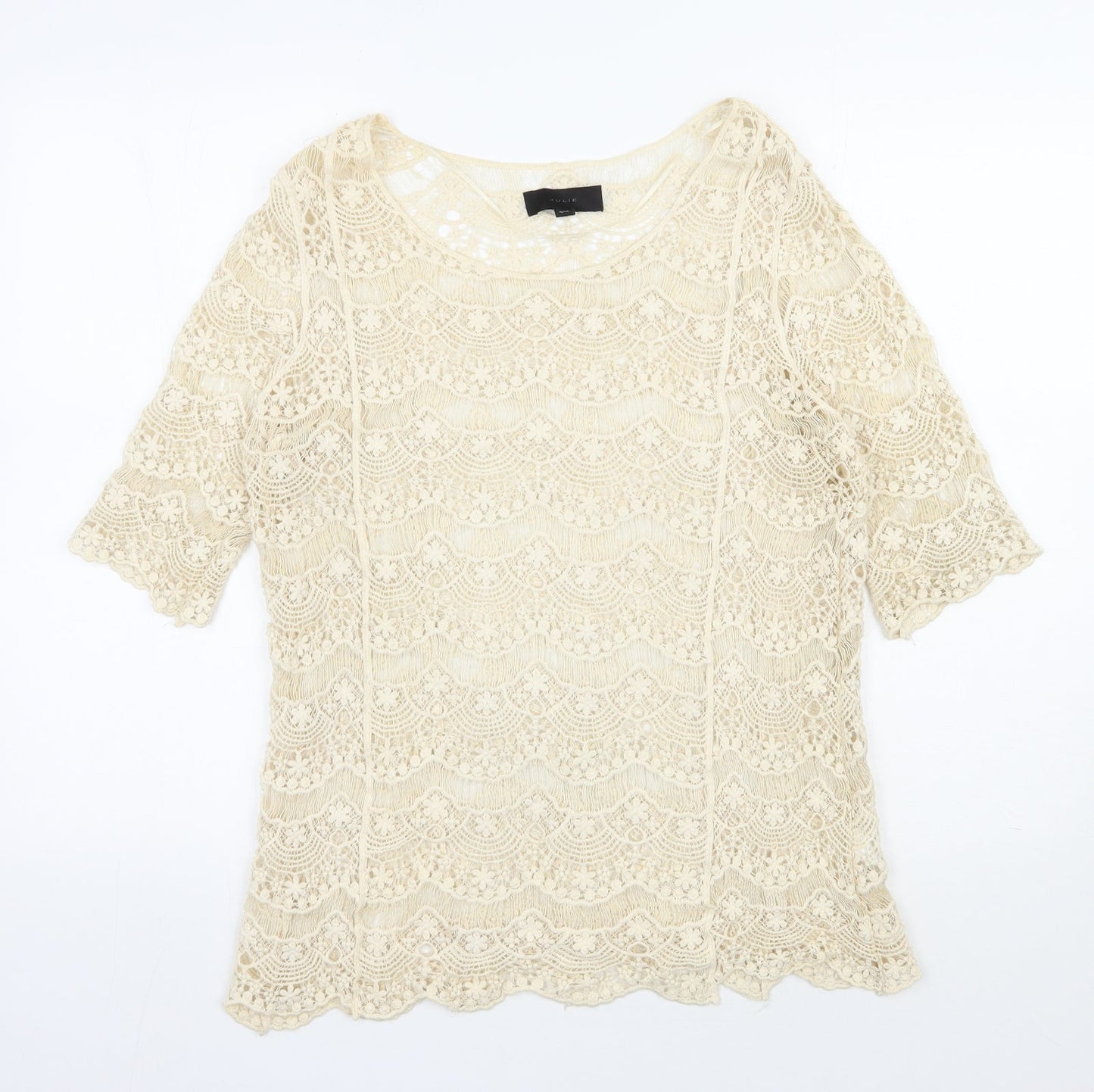 Julie Womens Beige  Polyester Basic Blouse Size S Sweetheart