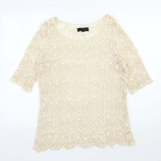 Julie Womens Beige  Polyester Basic Blouse Size S Sweetheart