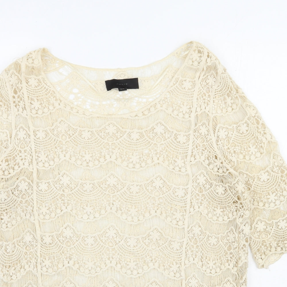 Julie Womens Beige  Polyester Basic Blouse Size S Sweetheart
