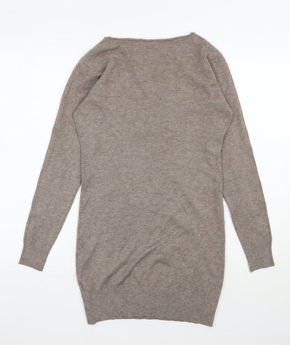 Beauty Womens Brown V-Neck  Viscose Pullover Jumper Size S