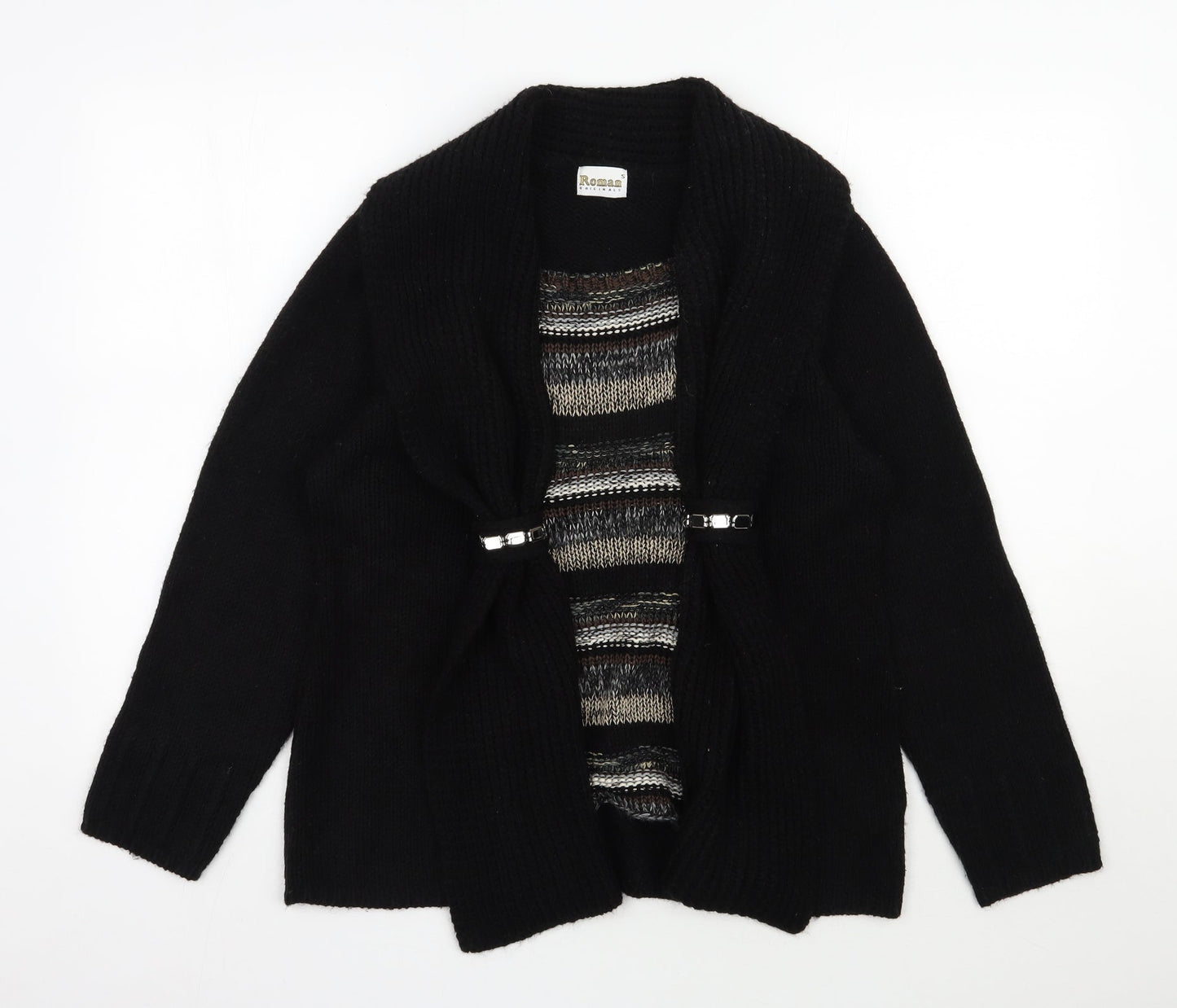Roman Womens Black Scoop Neck Striped Acrylic Pullover Jumper Size S