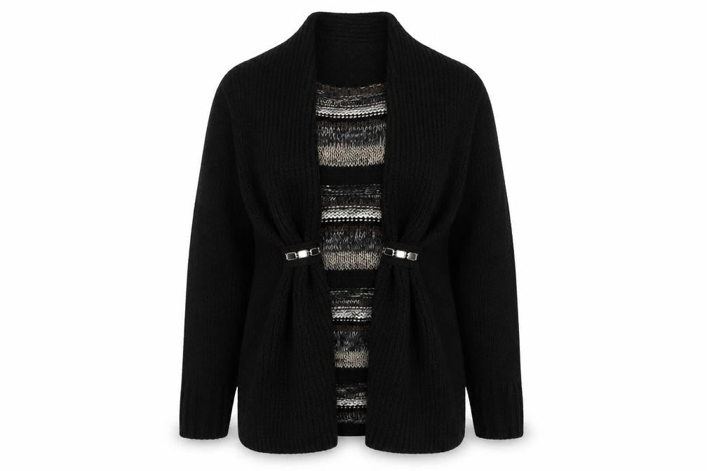 Roman Womens Black Scoop Neck Striped Acrylic Pullover Jumper Size S