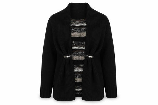 Roman Womens Black Scoop Neck Striped Acrylic Pullover Jumper Size S