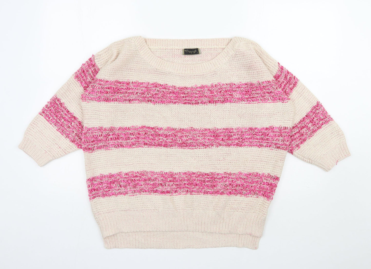 Originals Womens Beige Scoop Neck Striped Acrylic Pullover Jumper Size L