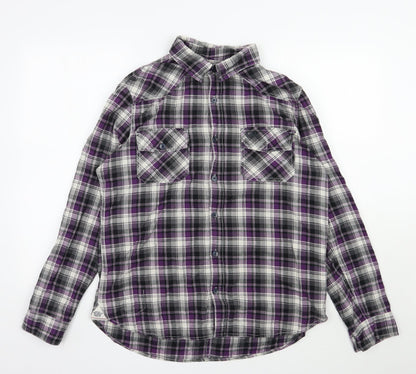 UNION MADE Mens Grey Plaid Cotton  Button-Up Size L Collared Button