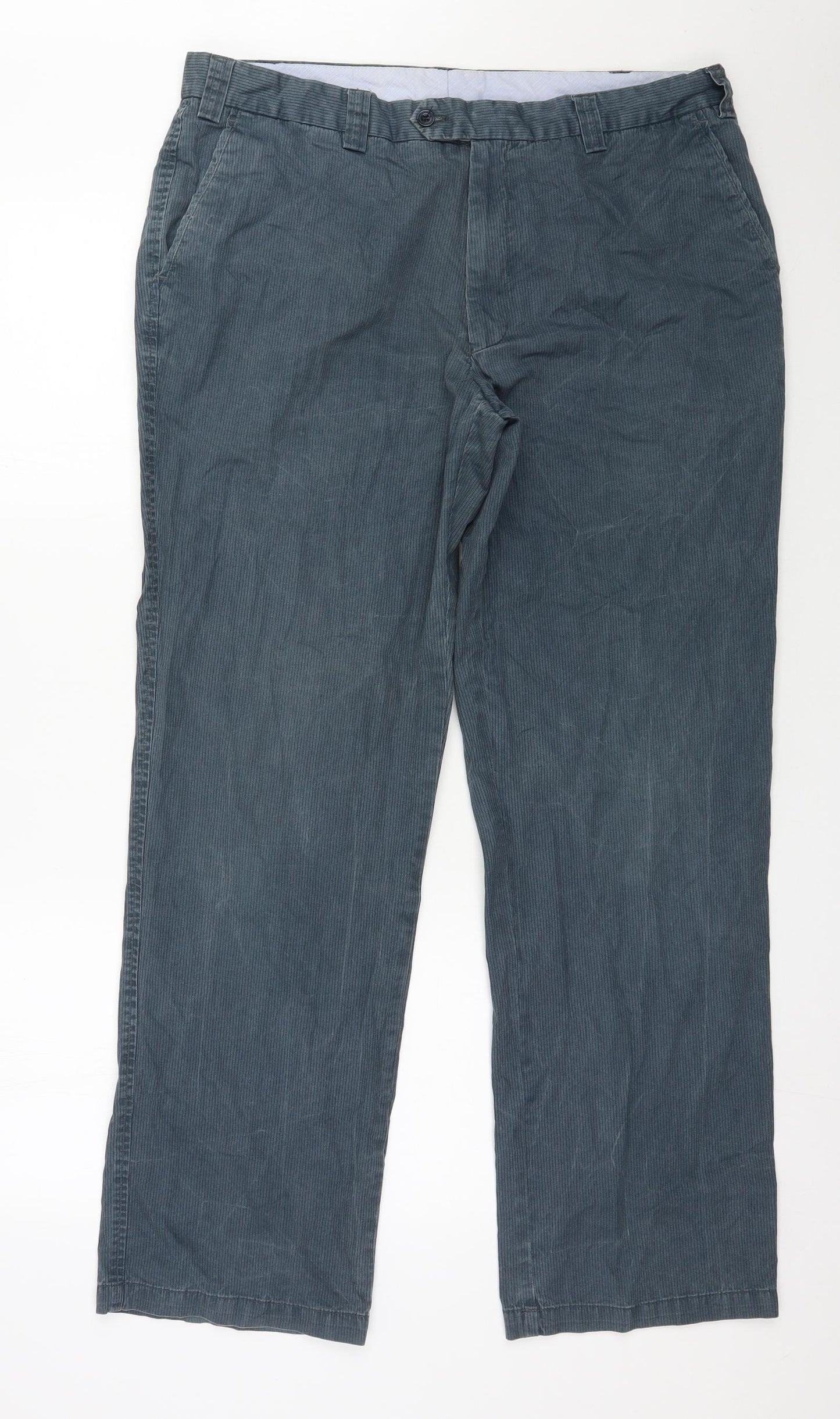 Douglas Mens Blue Striped Cotton Trousers  Size 38 in L31 in Regular Zip