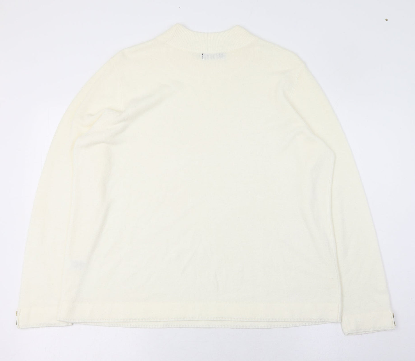 BM Womens Ivory Round Neck  Acrylic Pullover Jumper Size L