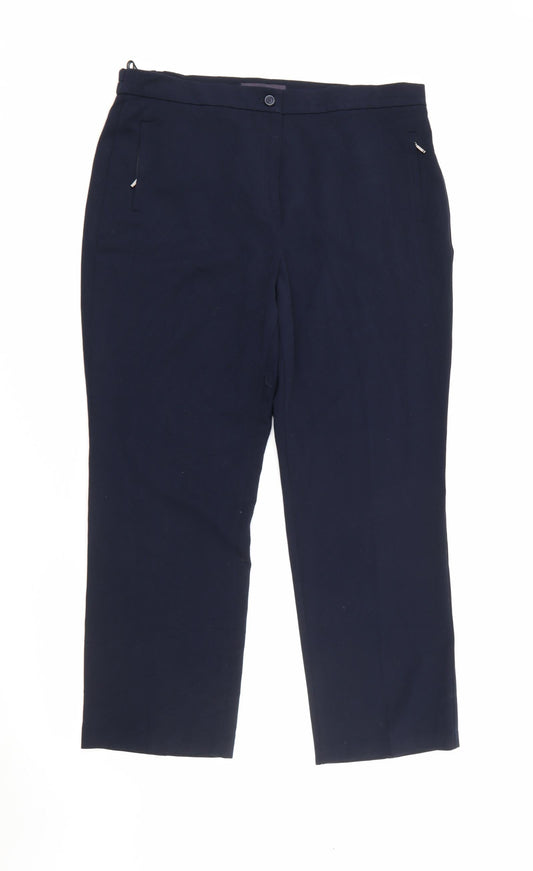 Marks and Spencer Womens Blue  Polyester Carrot Trousers Size 14 L26 in Regular Zip