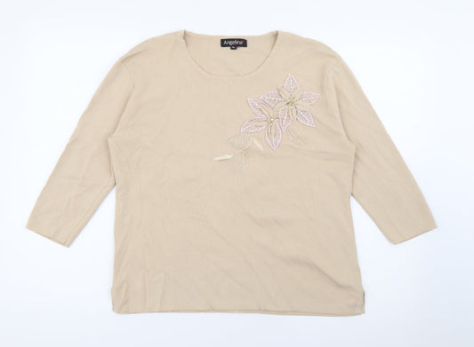 Angelina Womens Beige Round Neck  Viscose Pullover Jumper Size M