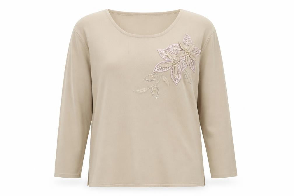 Angelina Womens Beige Round Neck  Viscose Pullover Jumper Size M