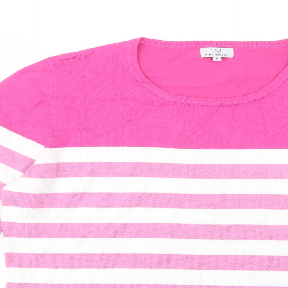 Nina Murati Womens Pink Scoop Neck Striped Viscose Pullover Jumper Size M