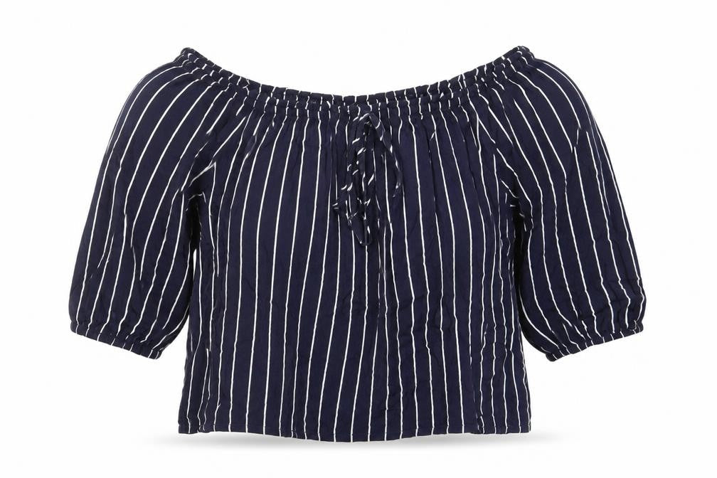 New Look Womens Blue Striped Viscose Basic Blouse Size 8 Off the Shoulder