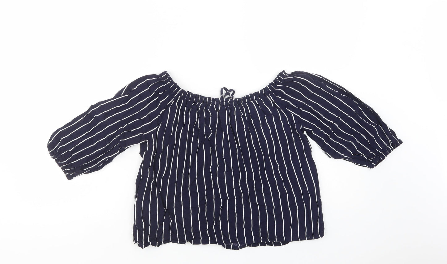 New Look Womens Blue Striped Viscose Basic Blouse Size 8 Off the Shoulder