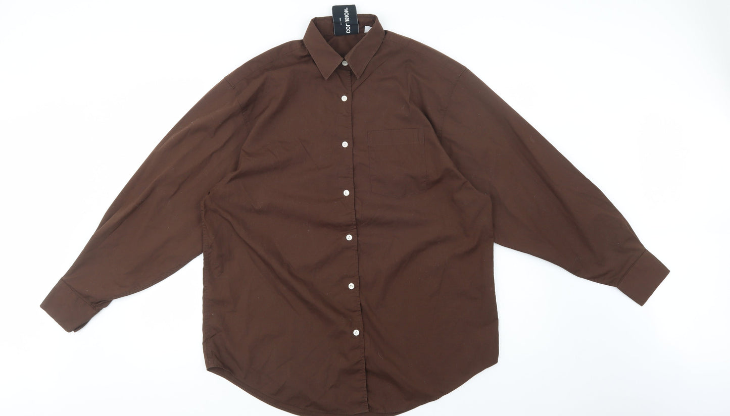 COLLUSION Womens Brown  Polyester Basic Button-Up Size 4 Collared
