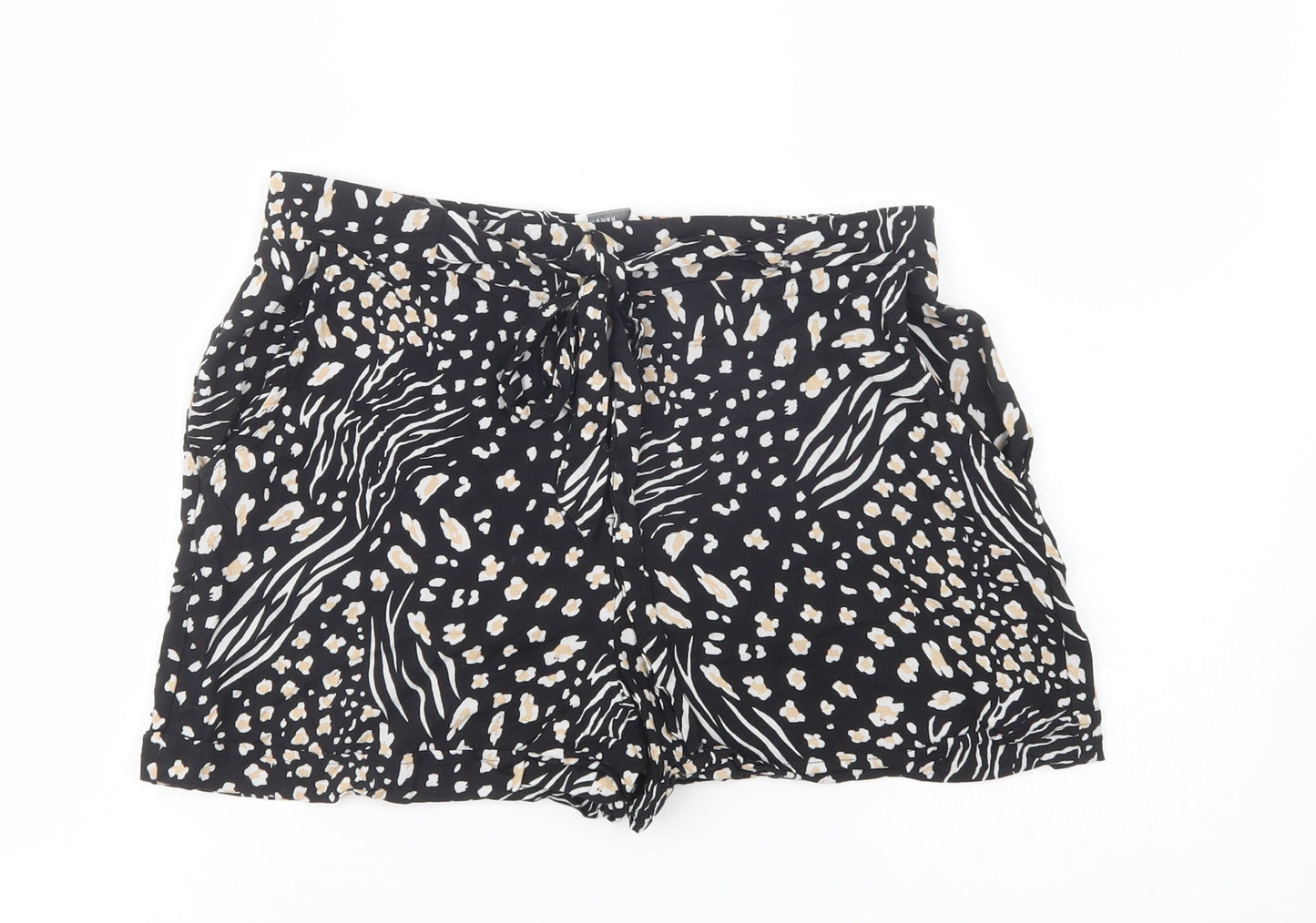 Papaya Womens Black Animal Print Viscose Bermuda Shorts Size 10 L3 in Regular Tie