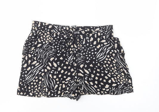 Papaya Womens Black Animal Print Viscose Bermuda Shorts Size 10 L3 in Regular Tie