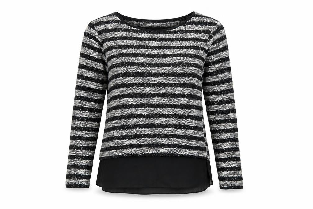 Oasis Womens Black Crew Neck Striped Acrylic Pullover Jumper Size XS