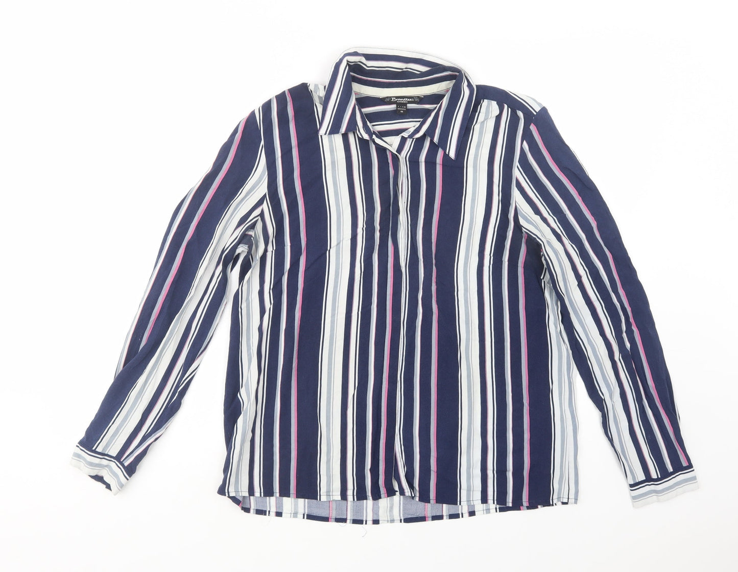 Brandtex Womens Blue Striped Viscose Basic Button-Up Size 12 Collared