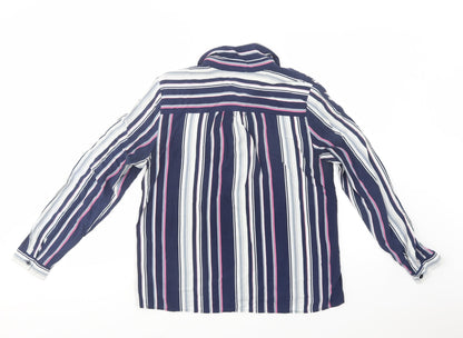 Brandtex Womens Blue Striped Viscose Basic Button-Up Size 12 Collared