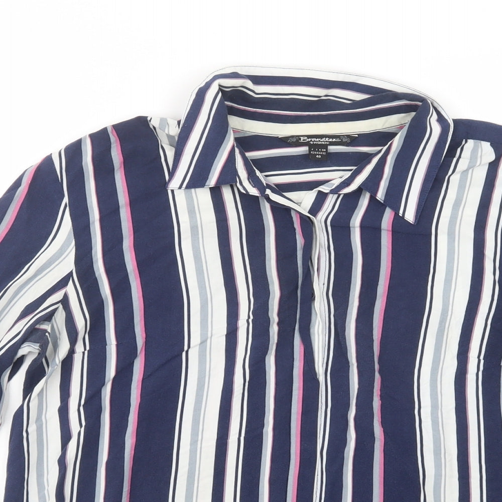 Brandtex Womens Blue Striped Viscose Basic Button-Up Size 12 Collared