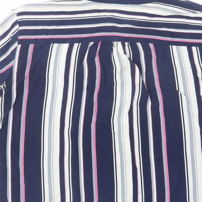 Brandtex Womens Blue Striped Viscose Basic Button-Up Size 12 Collared