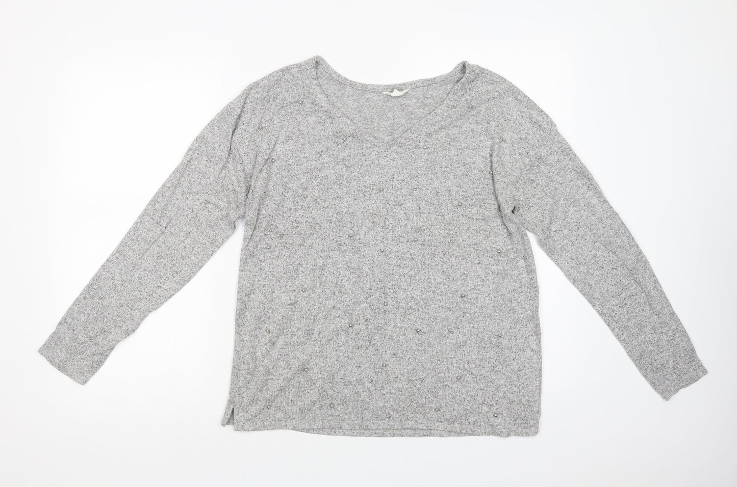 Springfield Womens Grey V-Neck  Polyester Pullover Jumper Size M