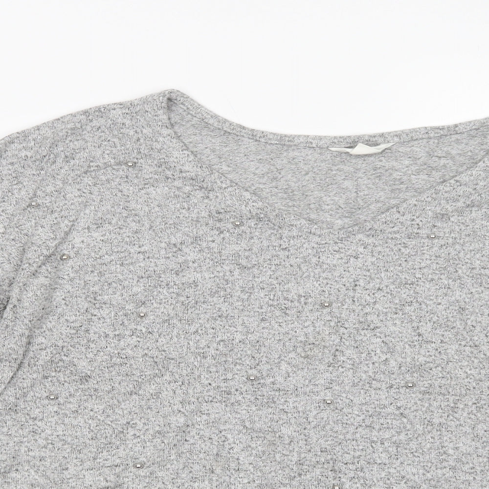 Springfield Womens Grey V-Neck  Polyester Pullover Jumper Size M