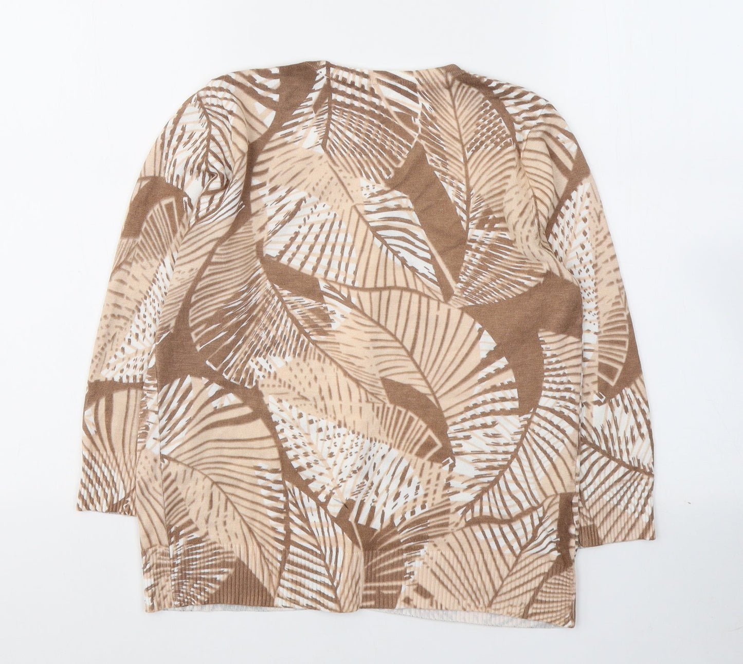 Preworn Womens Beige Round Neck Geometric Viscose Cardigan Jumper Size 10