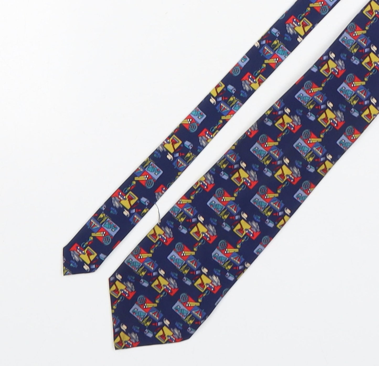 Vinuchi Mens Multicoloured Geometric Polyester Pointed Tie One Size - Diggers & Trucks