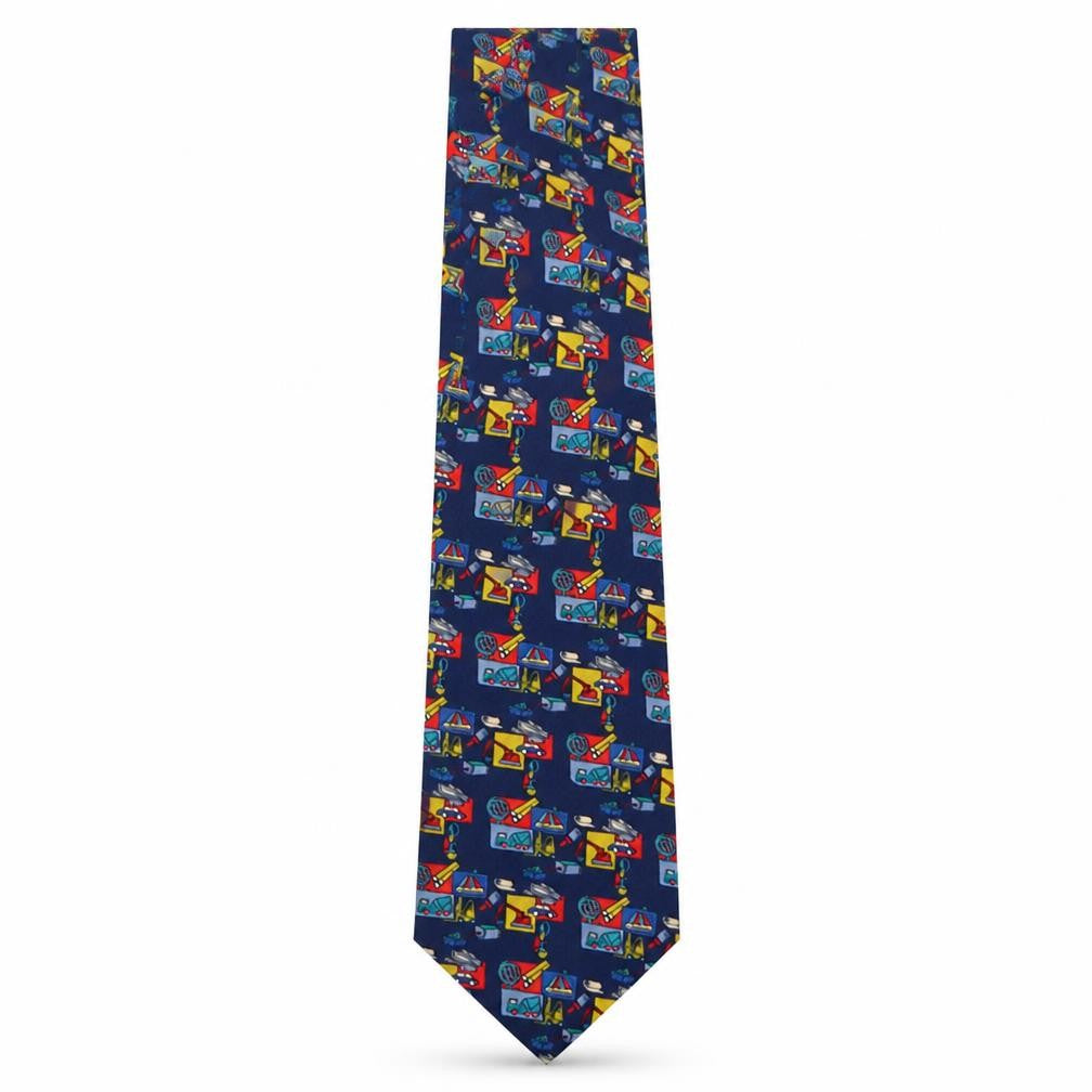Vinuchi Mens Multicoloured Geometric Polyester Pointed Tie One Size - Diggers & Trucks